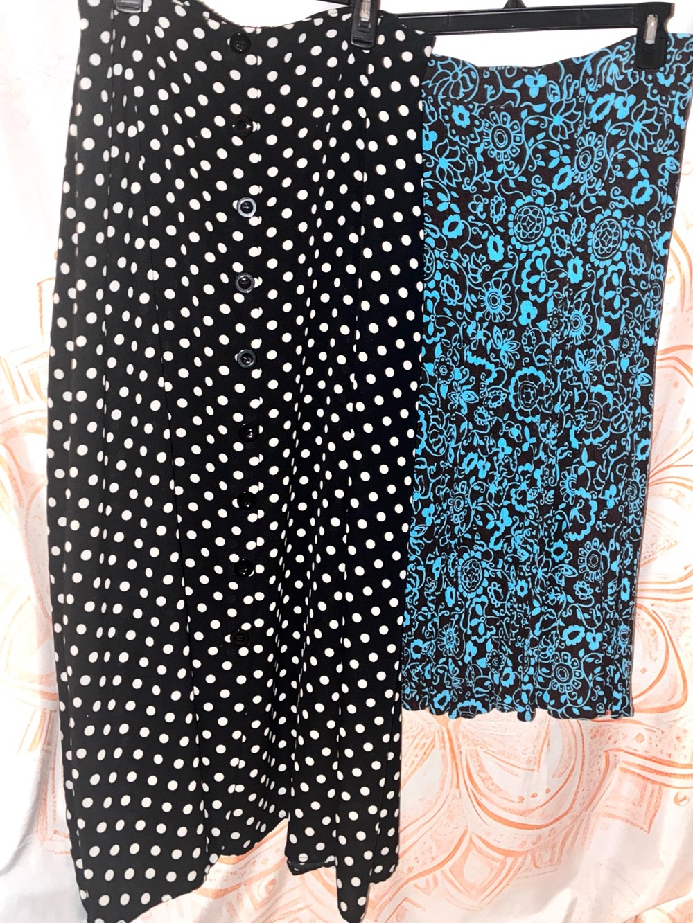 Maurice’s Black Polka Dot Maxi Skirt Paired w/ a Sag Harbor Blk & Blue Floral